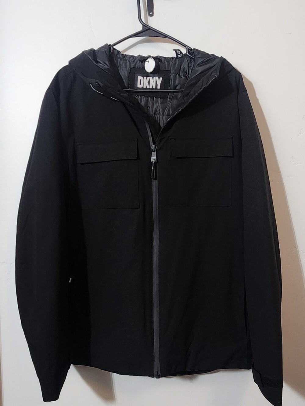 DKNY Black Lightweight Hooded Shirt Jacket